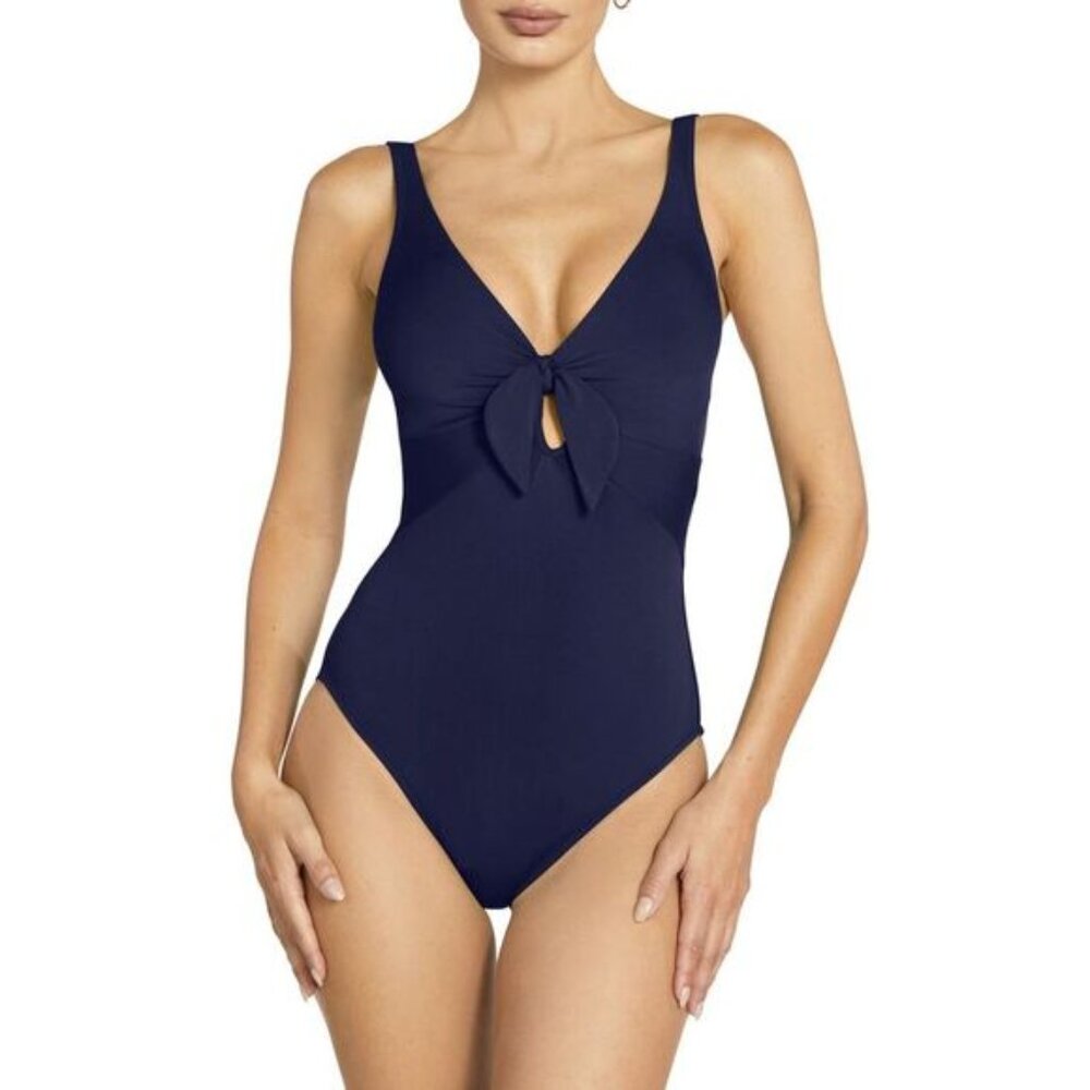 Robin Piccone Womens Ava Knot One Piece Swimsuit 6 Navy - NWT $178